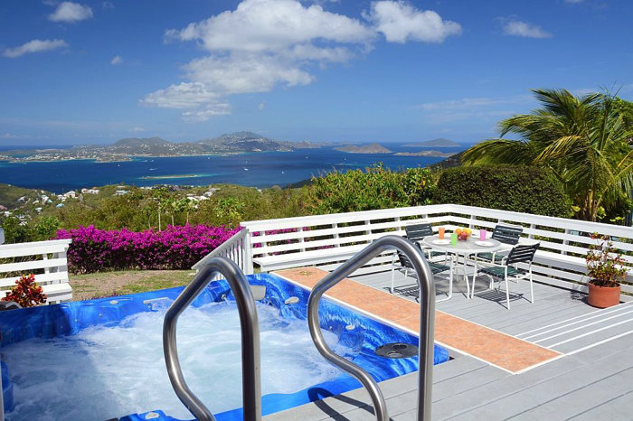 The seven person spa offers magnificient ocean views and sunsets